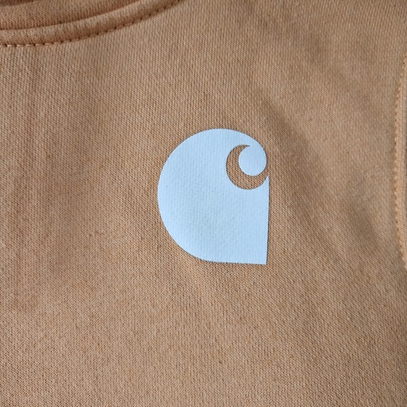 Carhartt Clarksburg Women's Peach Orange Small Spellout Logo Hoodie Mid Weight - Picture 3 of 8